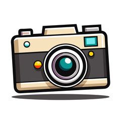 Vintage Camera Cartoon Illustration: A cheerful vintage camera illustration in a cartoon style, perfect for capturing the essence of photography and nostalgia 