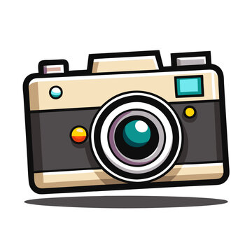 Vintage Camera Cartoon Illustration: A cheerful vintage camera illustration in a cartoon style, perfect for capturing the essence of photography and nostalgia 