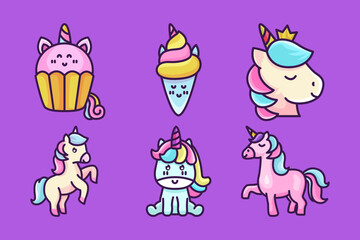 Set Of Cute Unicorn Illustration