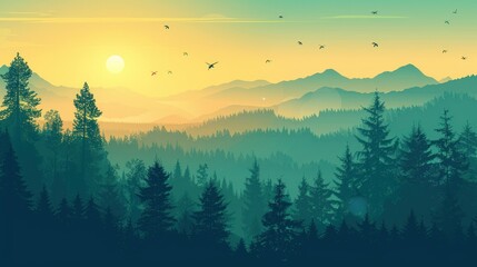 Sunrise Over the Misty Mountain Forest