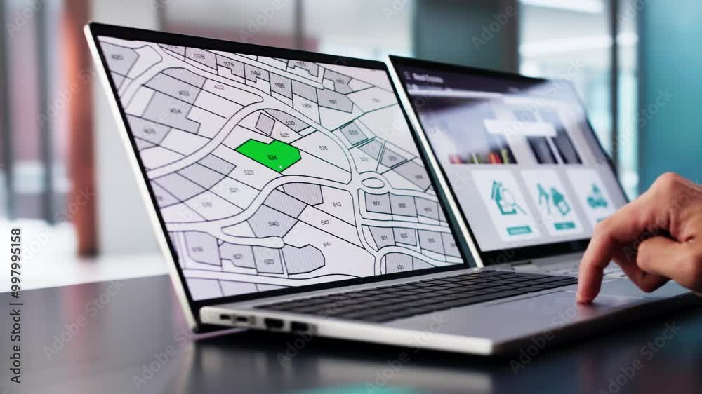 Poster Developer Looking At Land Plot Map