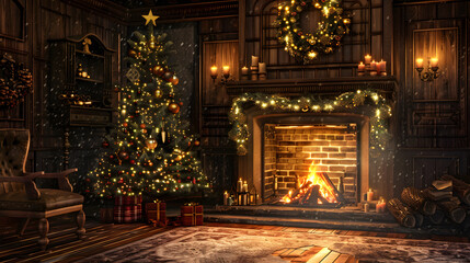Fototapeta premium Beautiful bright Christmas background with copy space. AI Generated