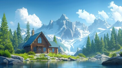 Fototapeta premium Cabin in the Mountain Wilderness