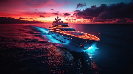 Futuristic Yacht Christmas Celebration with Holographic Decorations - Aerial View with DJI Mavic Air 2