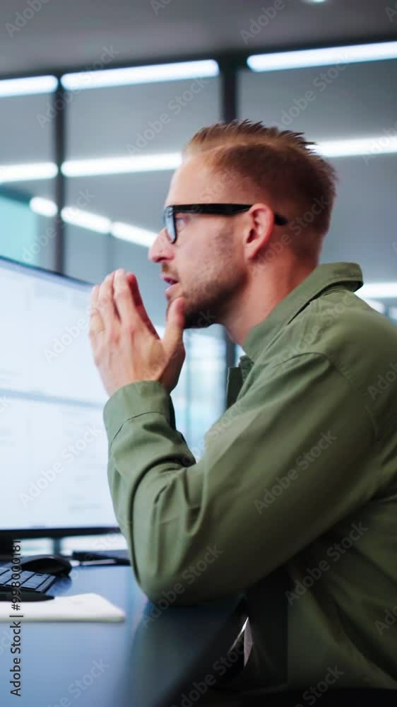 Poster Unhappy Sad Developer Programmer Man In Stress Coding Software