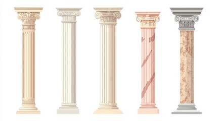 Fototapeta premium Ancient Greek and Roman architectural columns, isolated vector illustrations. Antique classic pillars, Greek pillars, historic podiums.