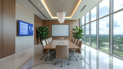 Modern conference room with panoramic city views