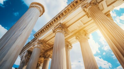 Fototapeta premium Ancient Greek architecture featured iconic columns with distinct styles: Doric, Ionic, and Corinthian. These architectural elements continue to inspire designs today.