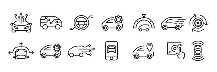 Smart car icons set in thin line style