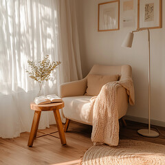 Cozy reading nook with natural light and minimalist decor