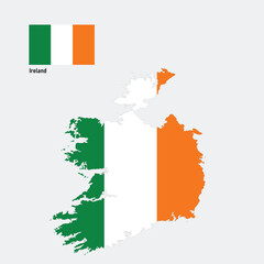 An illustration of Ireland’s flag with the map could feature the green, white, and orange tricolor as the background, overlaid with an outline of the island of Ireland.