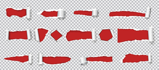 Torn paper set, isolated on transparent background