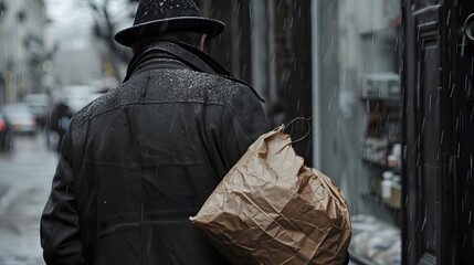Fototapeta premium Criminal attempting to hide stolen goods in a bag
