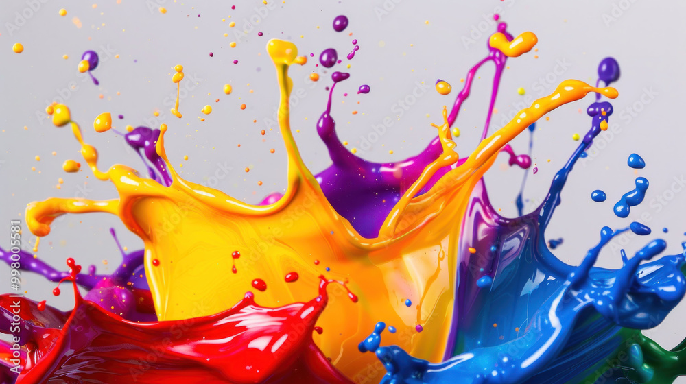 Poster vibrant splashes of paint in various colors create dynamic and energetic scene, showcasing beauty of