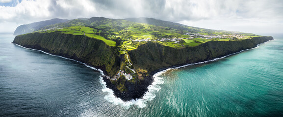 Farol do Arnel, Scenic Road, Beautiful Lighthouse on the Coast of Sao Miguel Island, Atlantic Ocean, Azores, Portugal © TTstudio