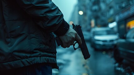Close-up of a criminal holding a weapon