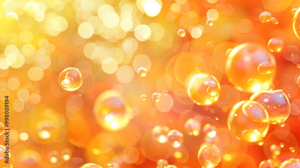 Poster a bright orange background with many small bubbles scattered throughout