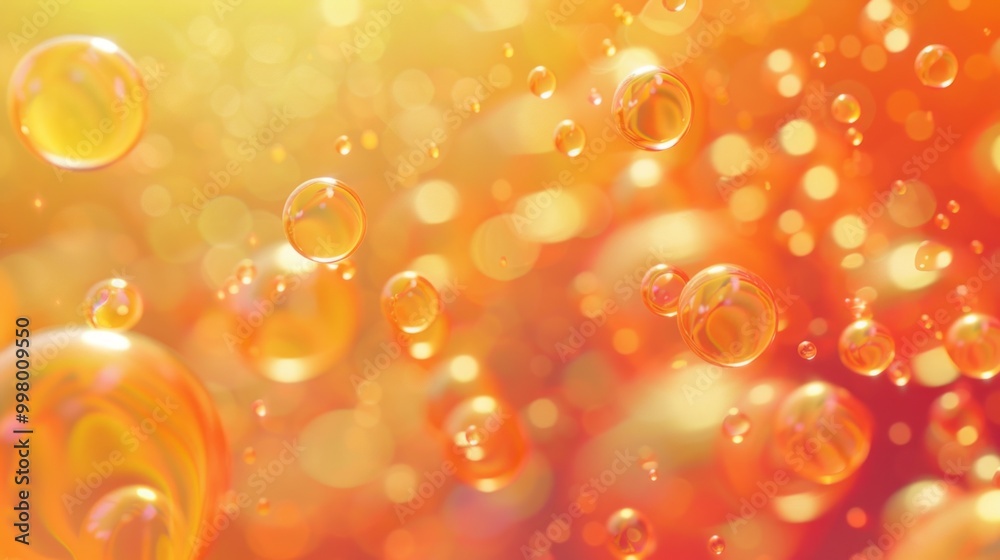 Poster a bright orange background with many small bubbles floating in the air
