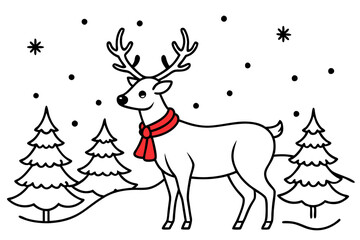 Winter Wonderland: Festive Reindeer with Snowflakes and Christmas Trees