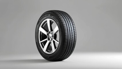 Shiny black car wheel isolated on white background, perfect for automotive or transportation design projects