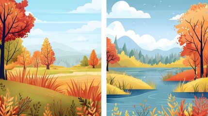 Autumnal Landscapes: A Serene Meadow and a Tranquil Lake