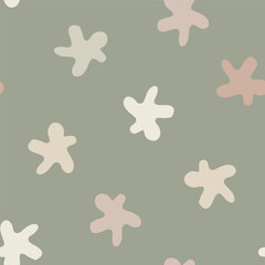 Cute naive star pattern seamless background. Gender neutral color backdrop with stars. Simple, organic hand drawn celestial shapes. Boho repeat for baby shower, children party products.