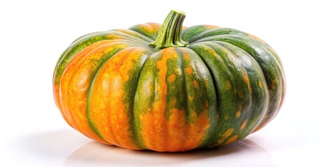 Fisheye lens distortion effect on green and orange pumpkin isolated on white background