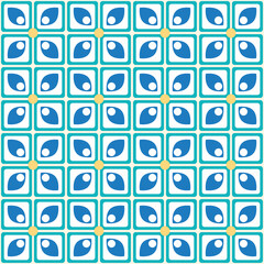 Retro Geometric Tile Pattern with Blue and Yellow Floral Motifs in Vector Format for Digital and Print Projects