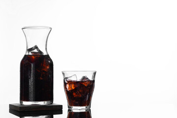 cold brew coffee with striking contrast enhances the color of the coffee looking fresh isolated on a white background. Space for text