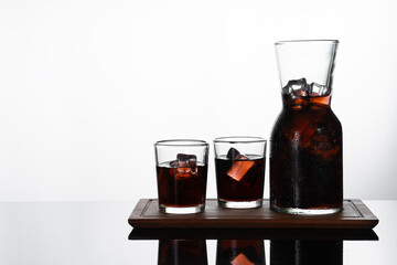 cold brew coffee with striking contrast enhances the color of the coffee looking fresh isolated on a white background. Space for text