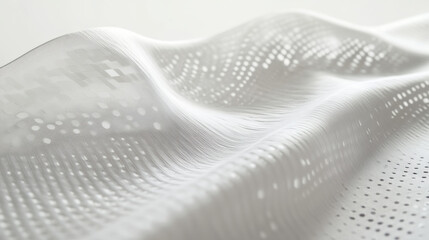 Innovative textile design featuring wave like pattern in white, showcasing advanced technology for wearables. fabrics texture and light play create modern aesthetic