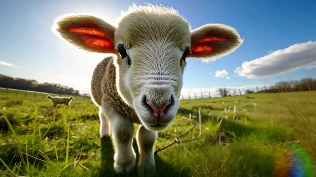 Healthy Curious lamb in a Feild