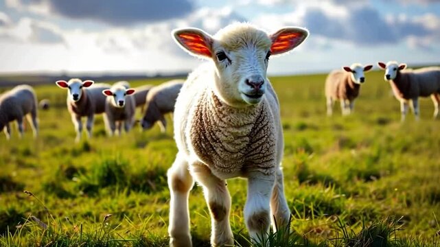 Healthy Curious lamb in a Feild