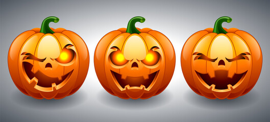 Set of funny pumpkins for Halloween