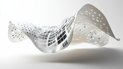 Innovative wearable solar textile showcasing blend of high tech energy solutions and modern design. This unique fabric integrates solar technology for sustainable energy use