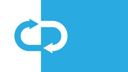 Arrows forming a loop with opposing directions on a blue and white divided background. Curved arrows following a cyclical path.