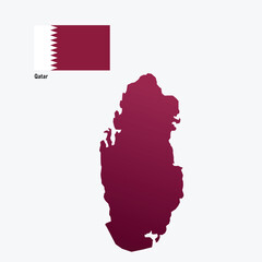 An illustration of the Qatar flag with a map would feature a maroon flag with white serrated edges alongside an outline of the Qatar peninsula. 