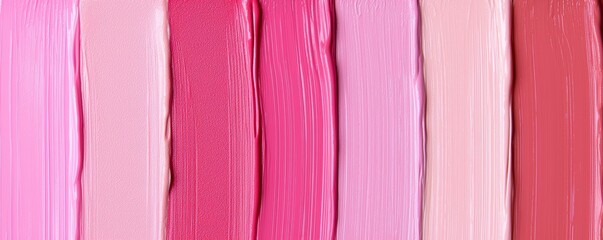 Close-up of creamy Cool Pink lipstick swatches, smoothly blended in various shades from soft pink to bold, bright pink.