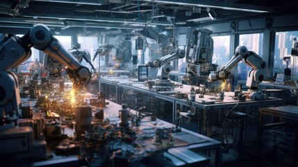 Fototapeta premium Futuristic Factory with Robotic Arms