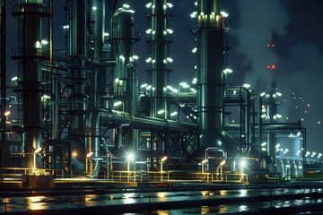 Fototapeta premium Chemical plant pipeline at night