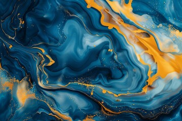 Photo of Blue and yellow liquid fluid art pattern. Background texture for backdrops or mapping