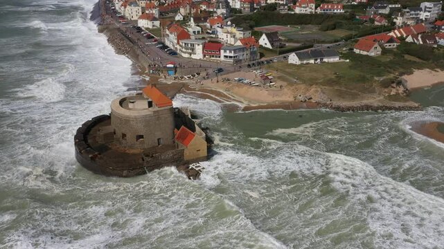 Aerial view of the fort of Ambleteuse in the storm, France, C&ocirc;te d'Opale