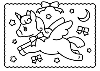 ファンシー♪リボンユニコーン塗り絵⭐︎