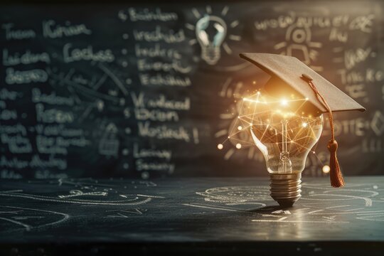 Innovative learning concept for student success with world lightbulb.