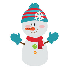 Vintage snowman  vector cartoon flat style illustration
