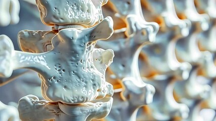 Anatomical illustration of the human lumbar vertebrae and their structural relationships in the spine