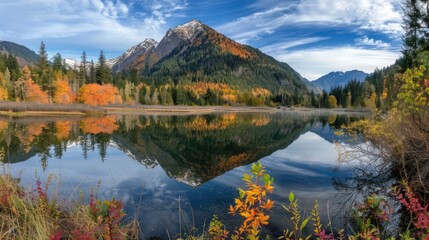 Obraz premium Autumn Reflection on a Mountain Lake