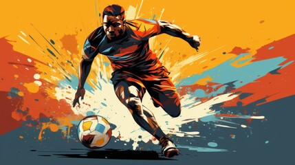 A man in a soccer jersey is running towards a soccer ball