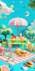 3 Cheerful picnic flat design playful perspective anime theme water color Complementary Color Scheme