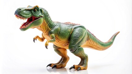 Obraz premium Fisheye Plastic Tyrannosaurus toy isolated on white background